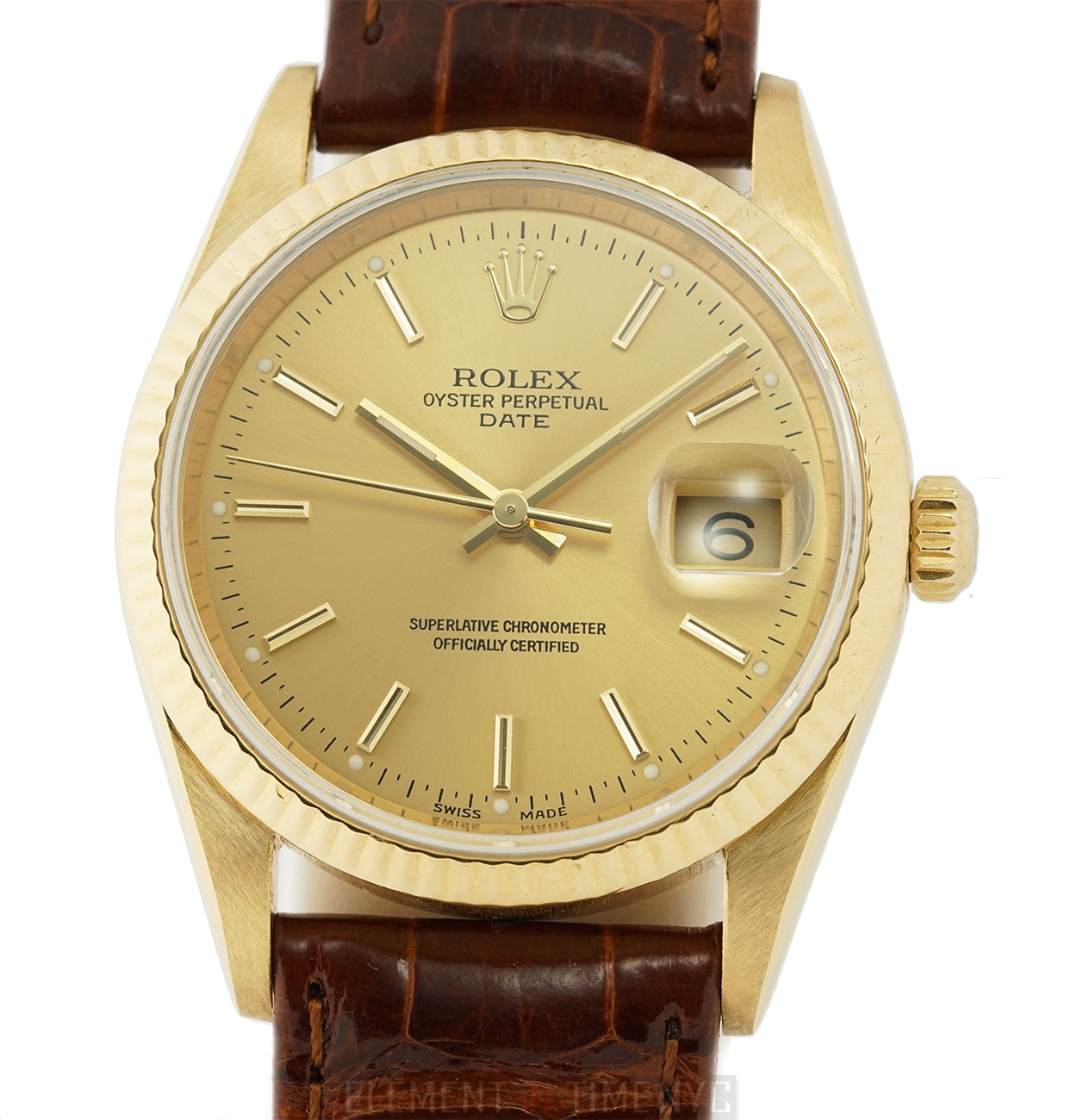 Rolex 15238 Oyster Perpetual Date 18k Yellow Gold Fluted Bezel ...