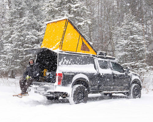 A GFC Platform Camper in the snow
