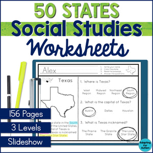 50 States Worksheets - Social Studies – Autism Work Tasks
