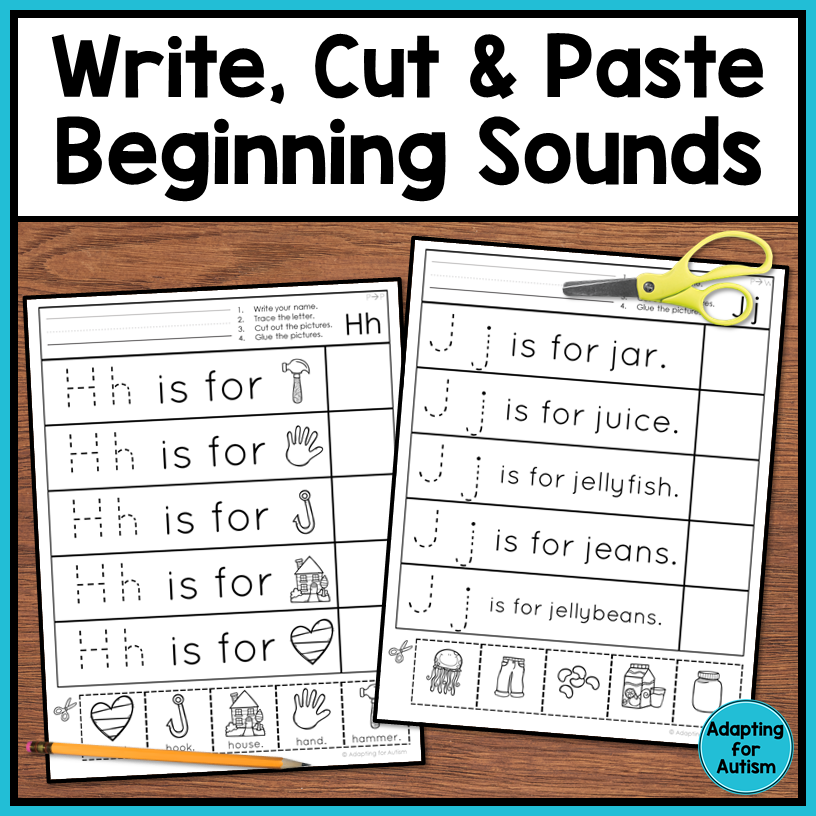 beginning sounds worksheets cut and paste activities autism work tasks