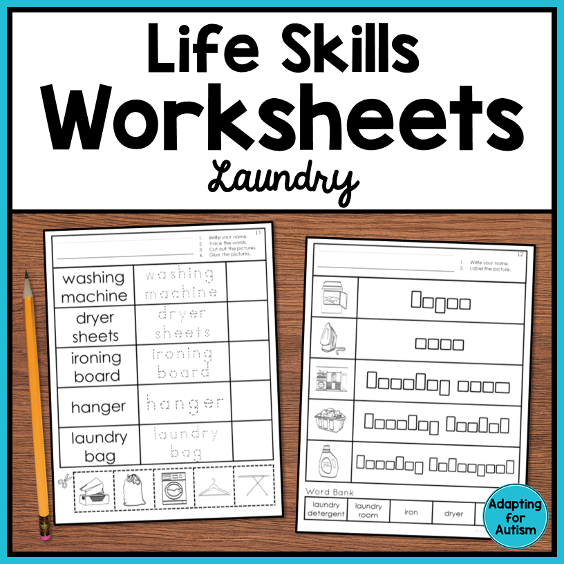 Life Skills Worksheets Laundry Vocabulary Autism Work Tasks