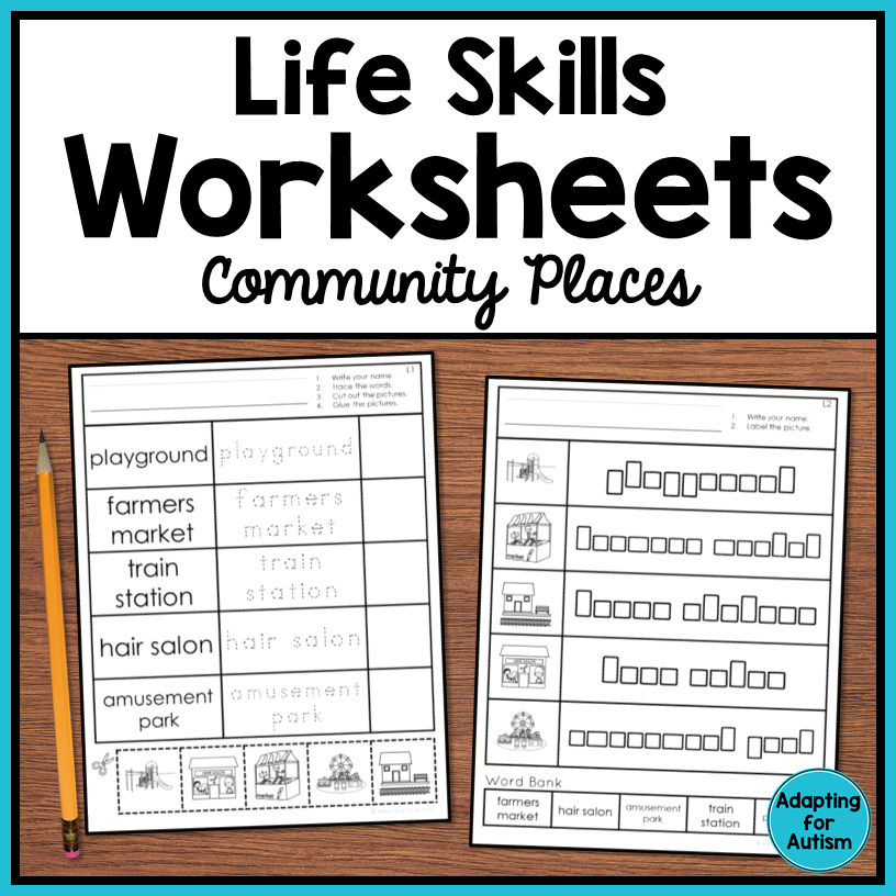 Life Skills Worksheets Community Places Vocabulary Autism Work Tasks