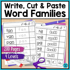 Word Families Worksheets: Write, Cut and Paste Activities – Autism Work ...