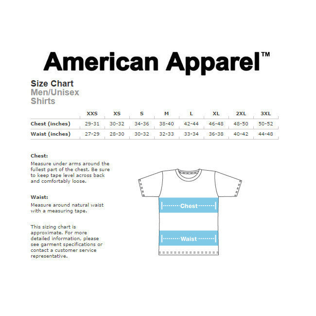 American Apparel Measurement Chart