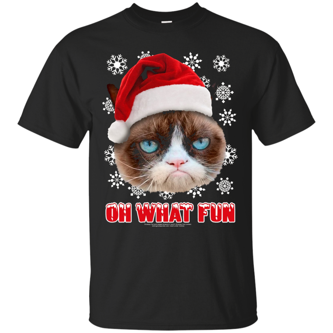 Grumpy Cat Oh What Fun Sarcastic Santa Hat Holiday T-shirt
