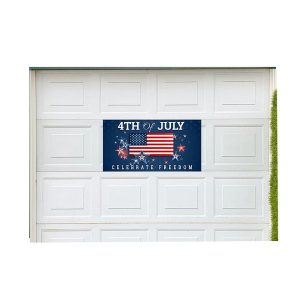 4th of July - Celebrate Freedom 21" x 40" Magnetic Garage Banner For Steel Garage Doors (Made In the USA)