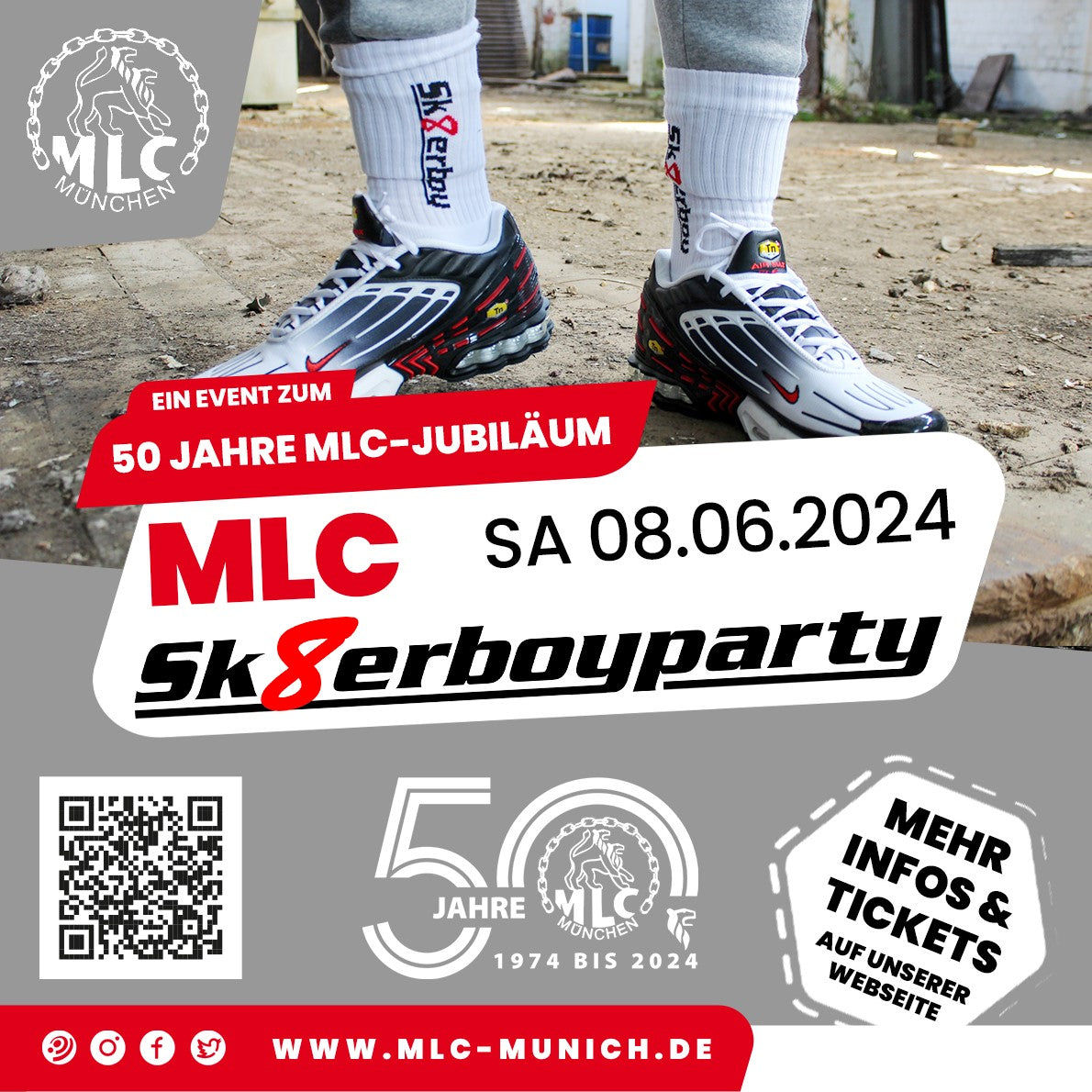 sk8erboy party flyer mlc munich underground club event sneaker socks smelly sportswear boy of the red eight sk8erboyparty