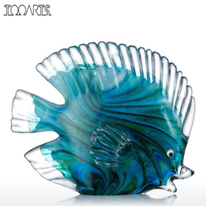 Tooarts Blue Glass Statuettes Tropical Fish Figurine Home Decor Art Animal Artificial Craft Gift For Home Decoration Accessories