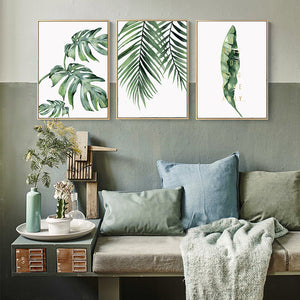 BIANCHE WALL Nordic Small Green Plants Tropical Plants Big Leaves Poster Wall Art Canvas Painting Picture for Home Decor