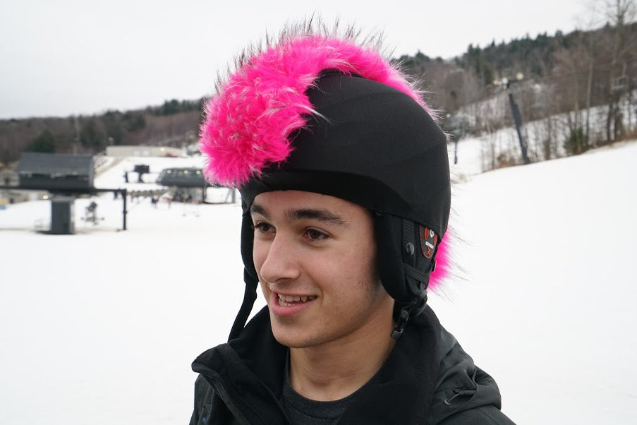 Crazy Hot Pink Faux Fur Ski Helmet Cover Burrfur Mohawk