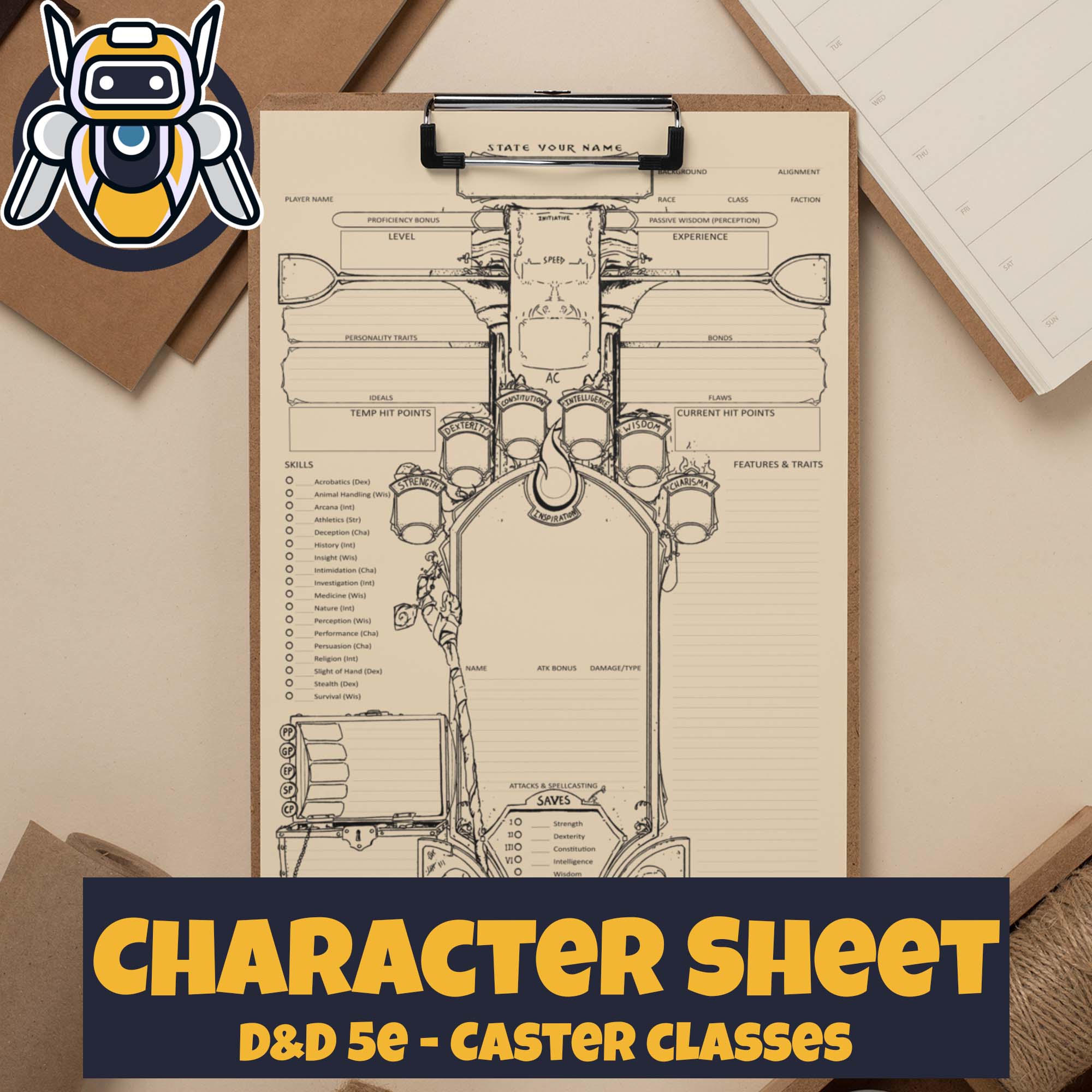 custom character sheet dungeons and dragons d d5e caster theme