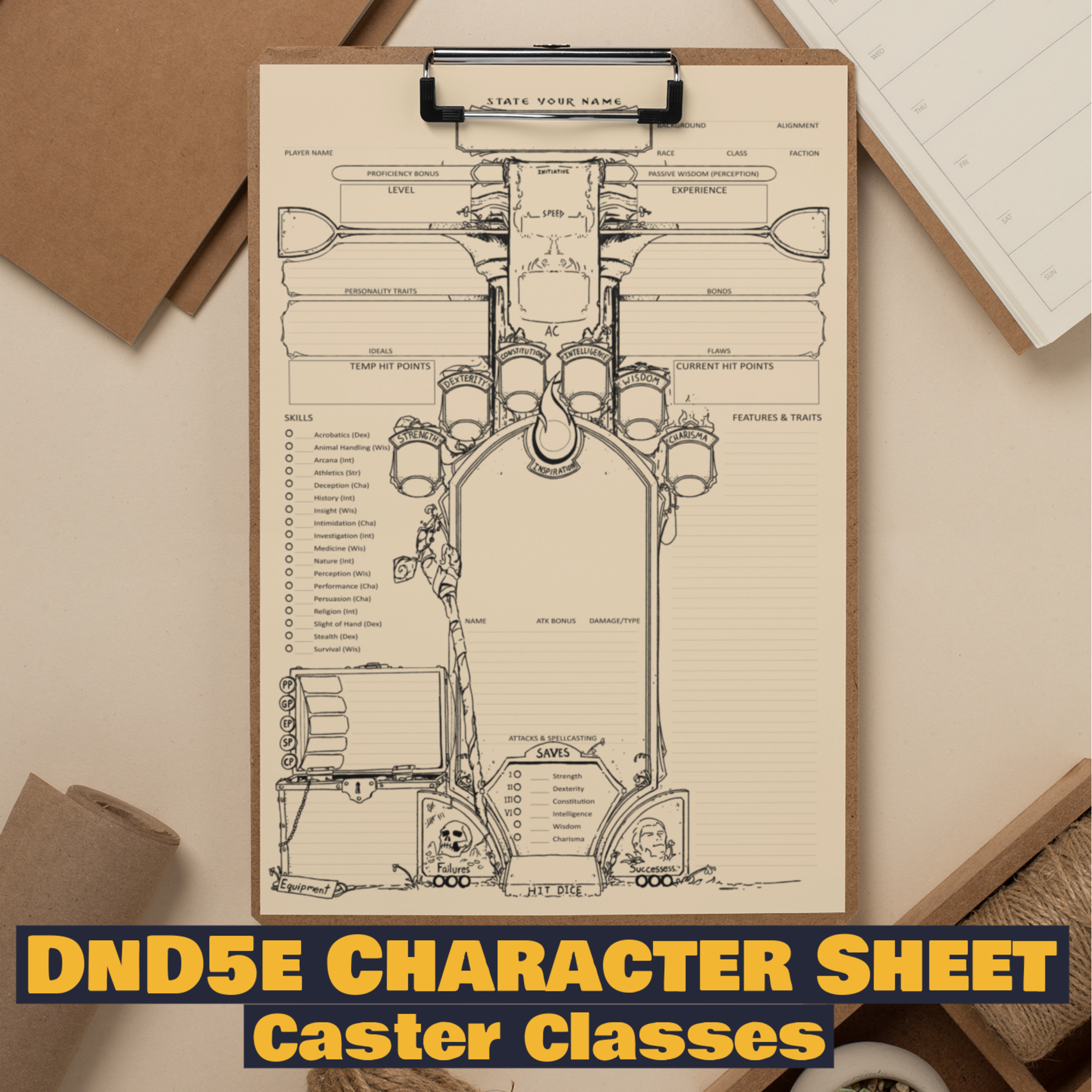 custom character sheet dungeons and dragons d d5e caster theme wildbot3d