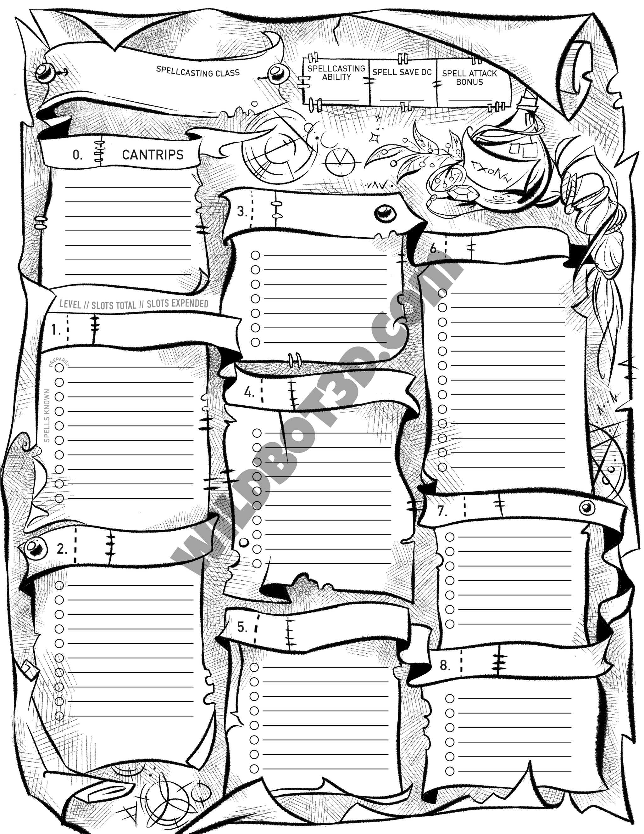 spell sheet for dungeons and dragons 5e printable pdf wildbot3d