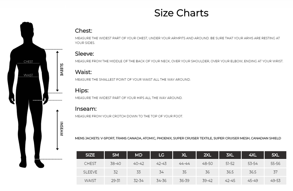 Joe Rocket Size Chart — Riverside Motosports