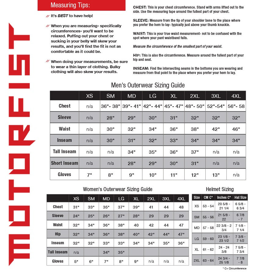 Motorfist Size Chart — Riverside Motosports