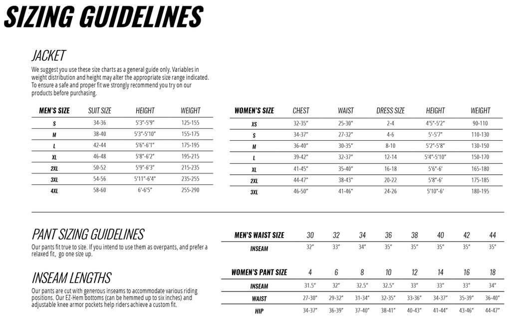 Olympia Sizing Chart - Peakboys