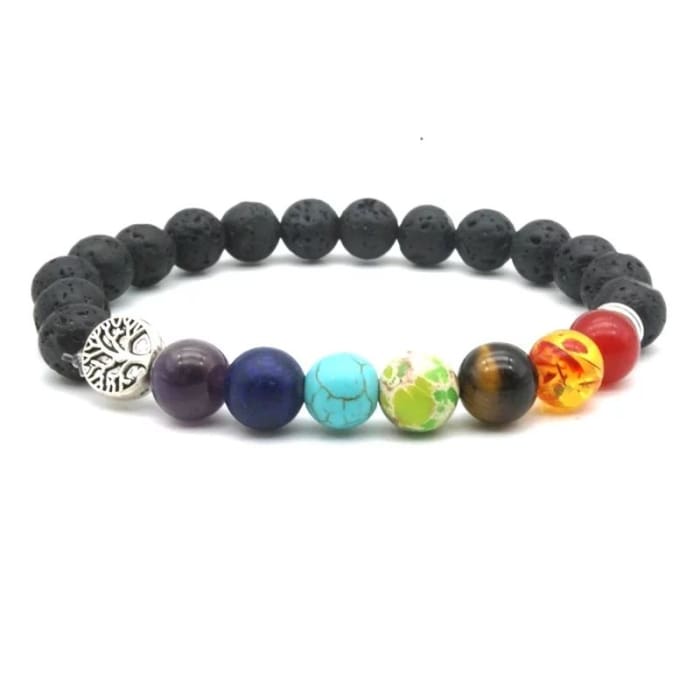 Seven Chakras Tree of Life Charms lava stone bracelet - Fuze Body