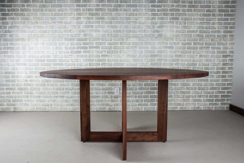 baker base in spiced walnut under a walnut dining table