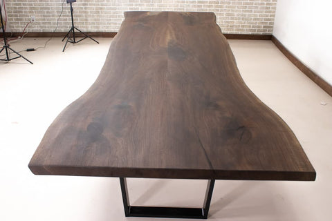 walnut live edge table with blackened finish