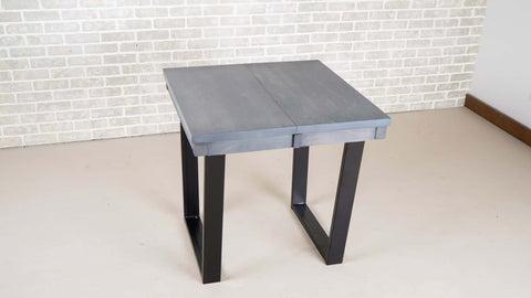 rock maple table with a steel finish