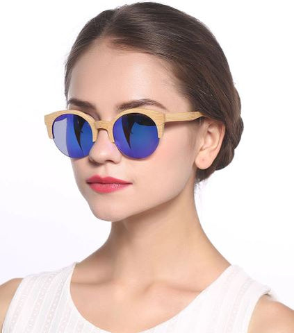 BEMUCNA Cat-Eye Bamboo Sunglasses with Photochromic UV400 Lenses