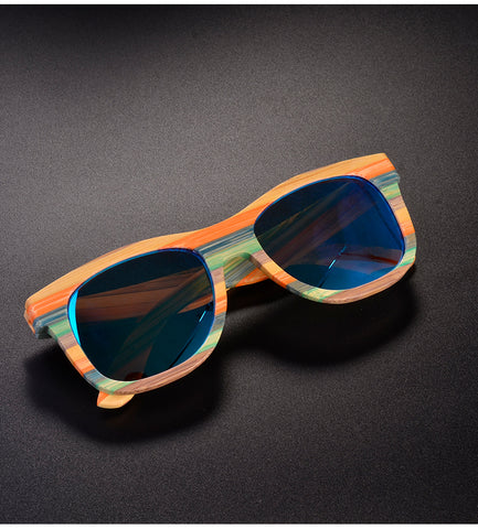 SKYDOVE Chunky Colorful Skateboard Style Wooden Bamboo Sunglasses with UV400 Lenses