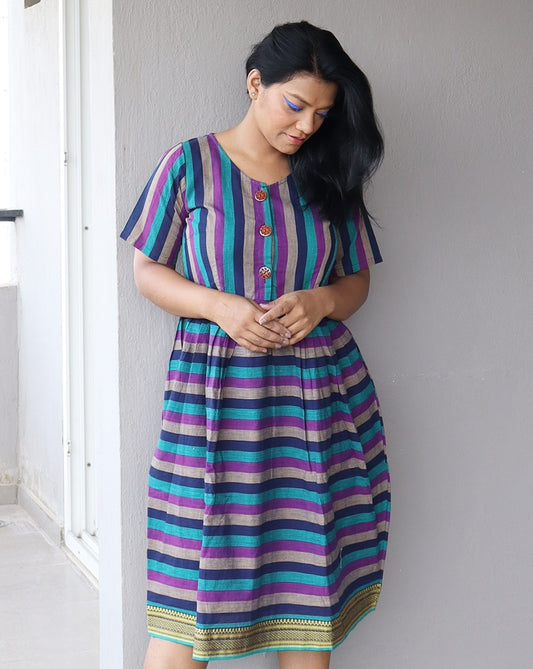 Green Multi Checkered Handloom Cotton Midi Dress with Embroidery –  Madhurima Bhattacharjee