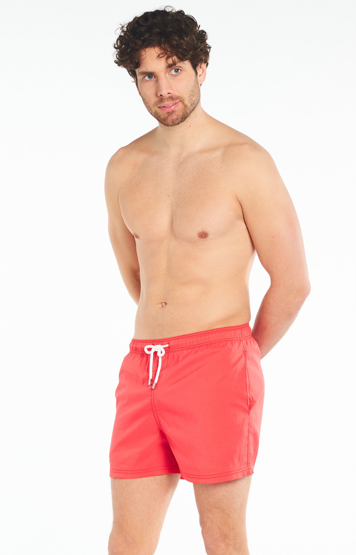 Short de bain uni Rouge