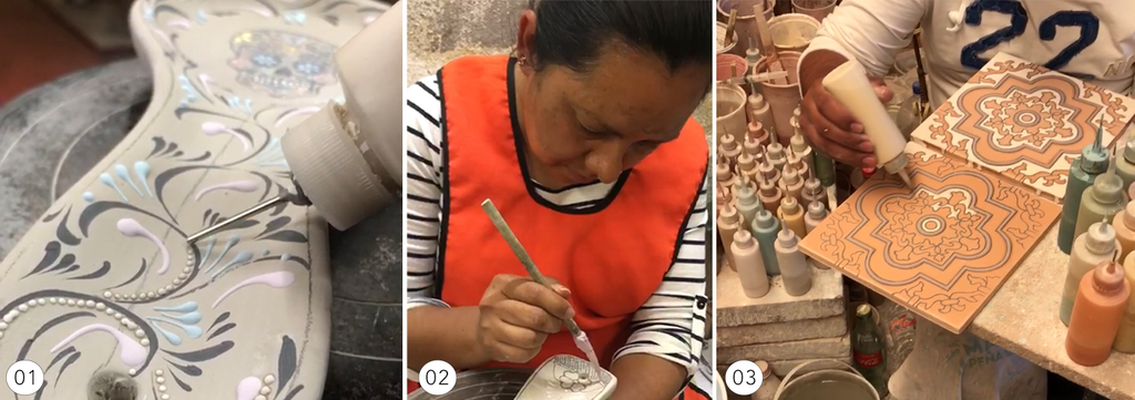 Artisans painting ceramic from Mexico