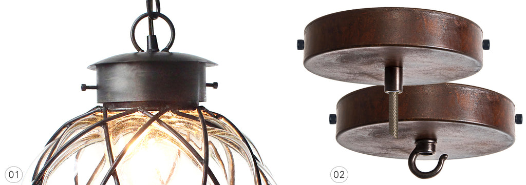 Oxidized - rust finished ceiling canopies and decorative mounting hardware for lighting.