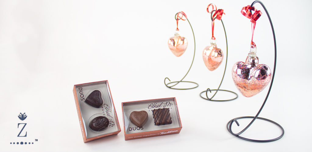 Ornamental Glass Hearts and Chocolate