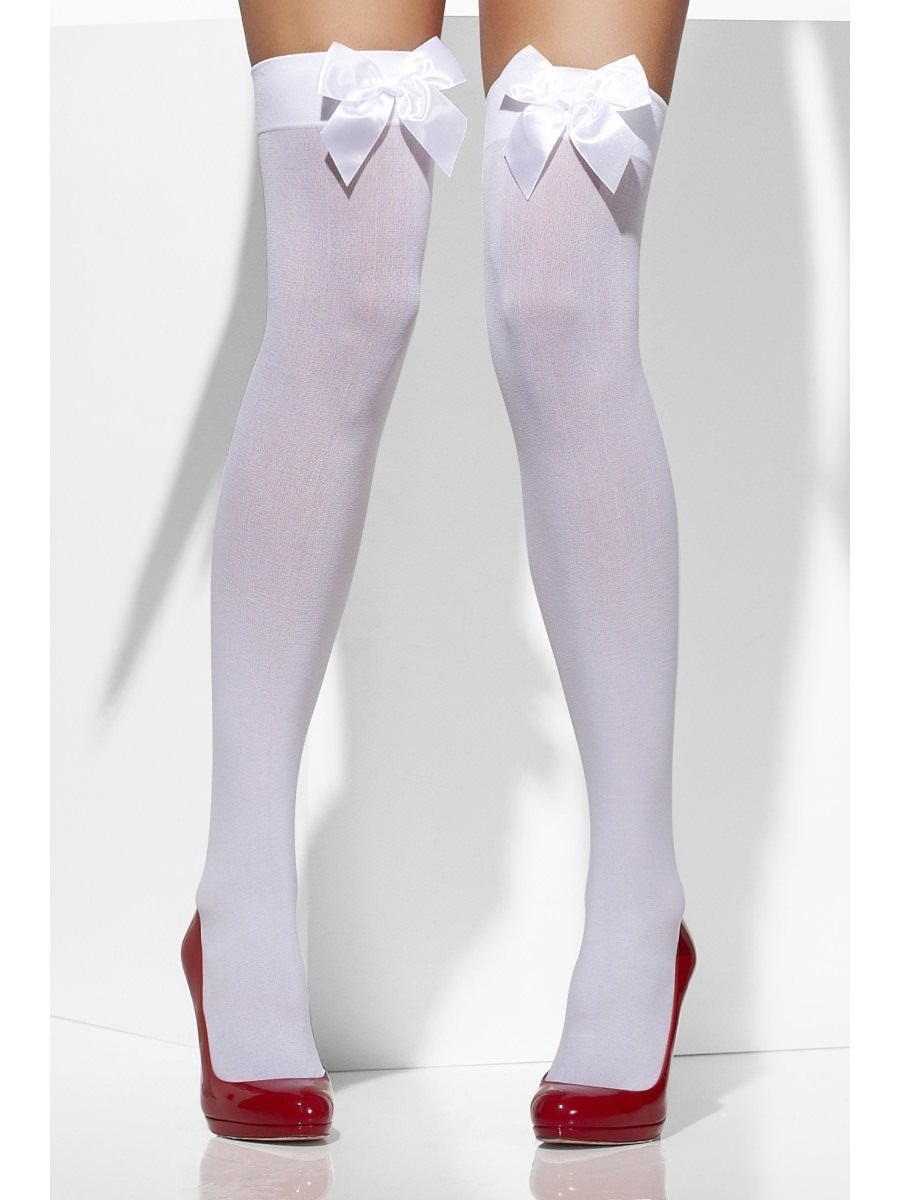 White Opaque Hold Ups With White Bows 42753 Fever Collection 7882