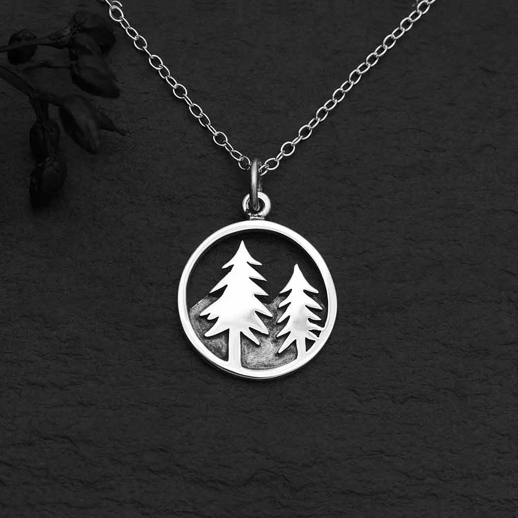 Sterling Silver Tree and Mountain Necklace