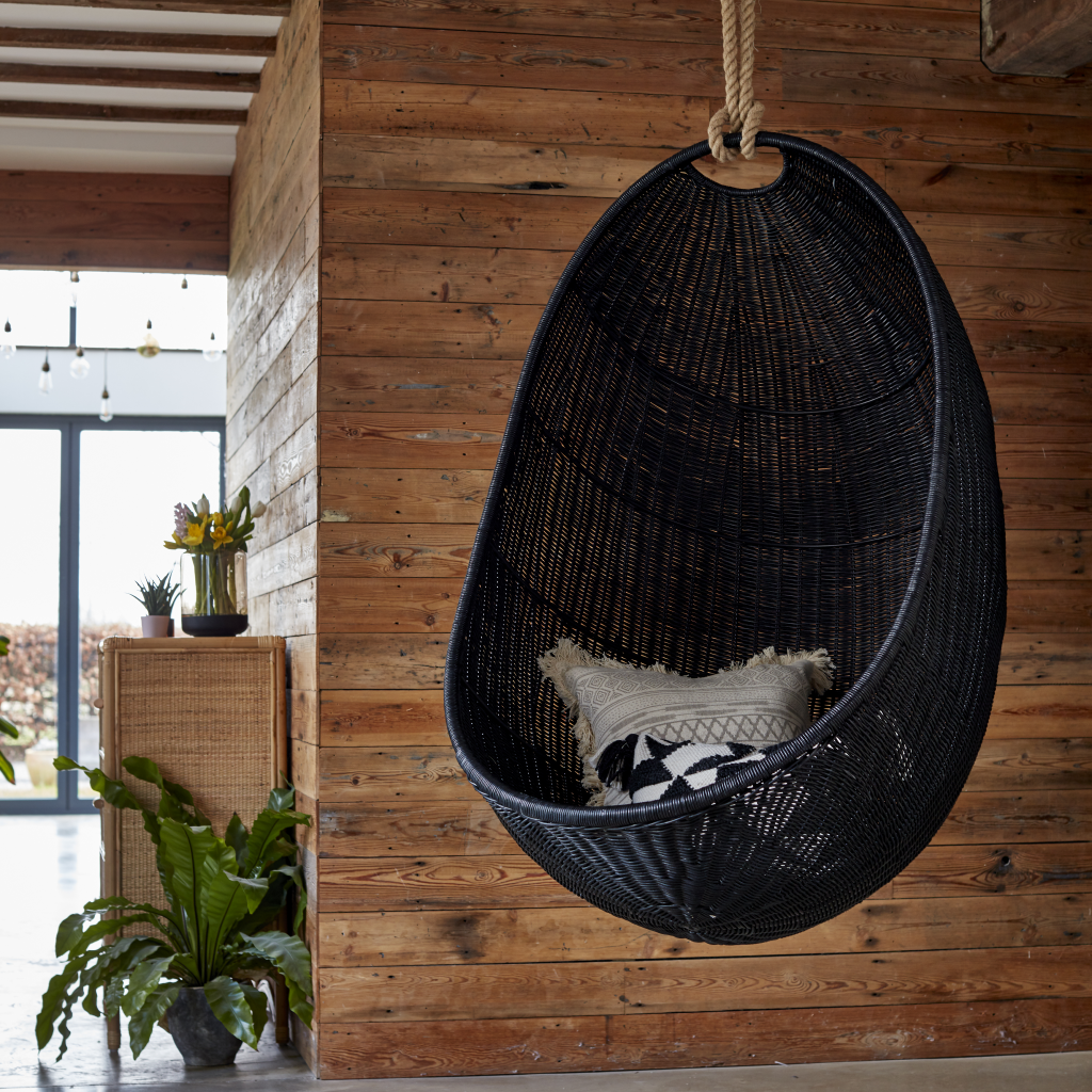 Zelma Woven Natural Rattan Hanging Egg Chair (Black) – The Rattan Company