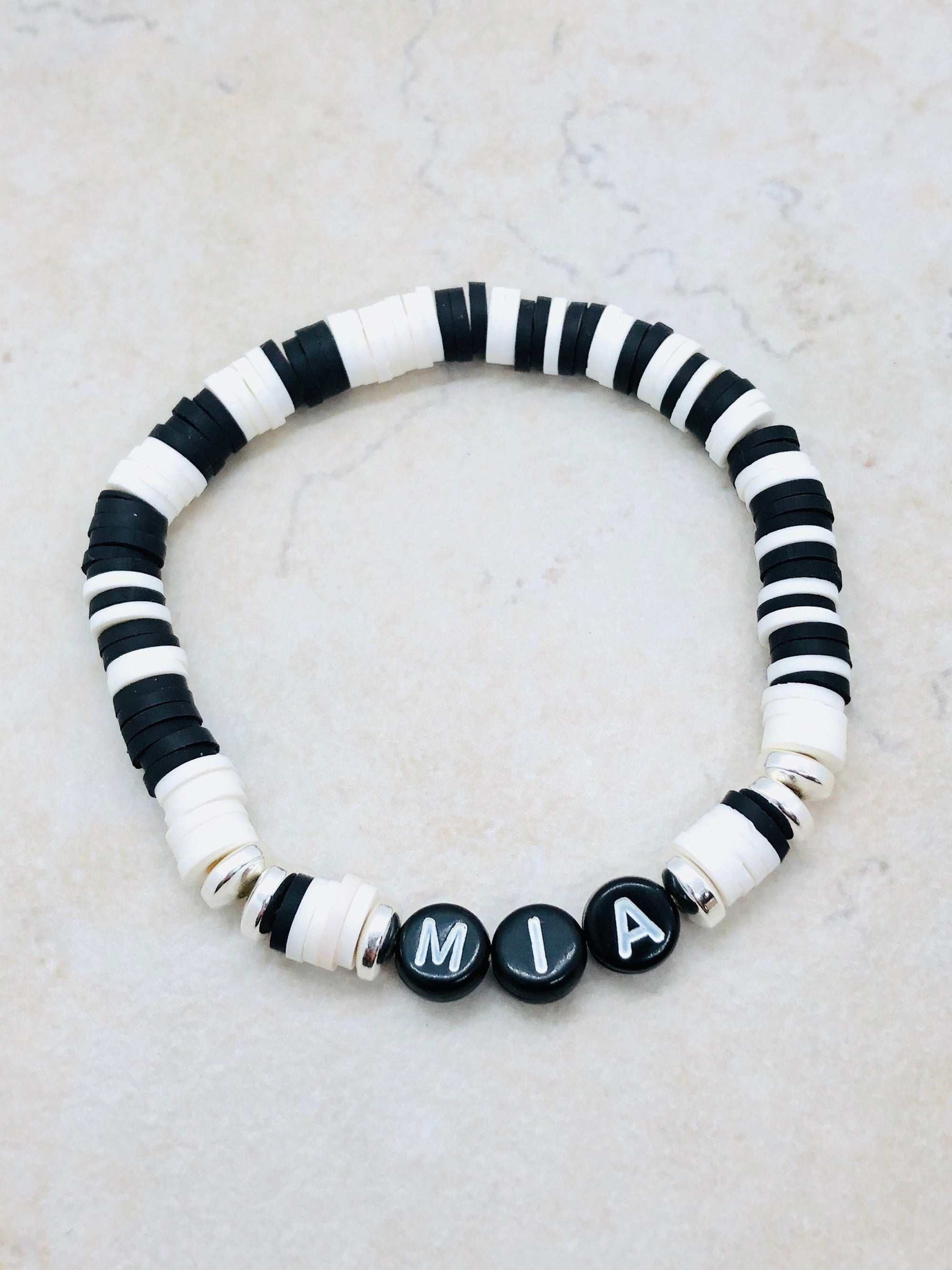 Clay Bead Bracelet/ Handmade Personalized Bracelet/ White, Black and Gold  Beaded Bracelet/ Polymer Clay Bracelet, Mothers Day, Heishi Bead -   Canada