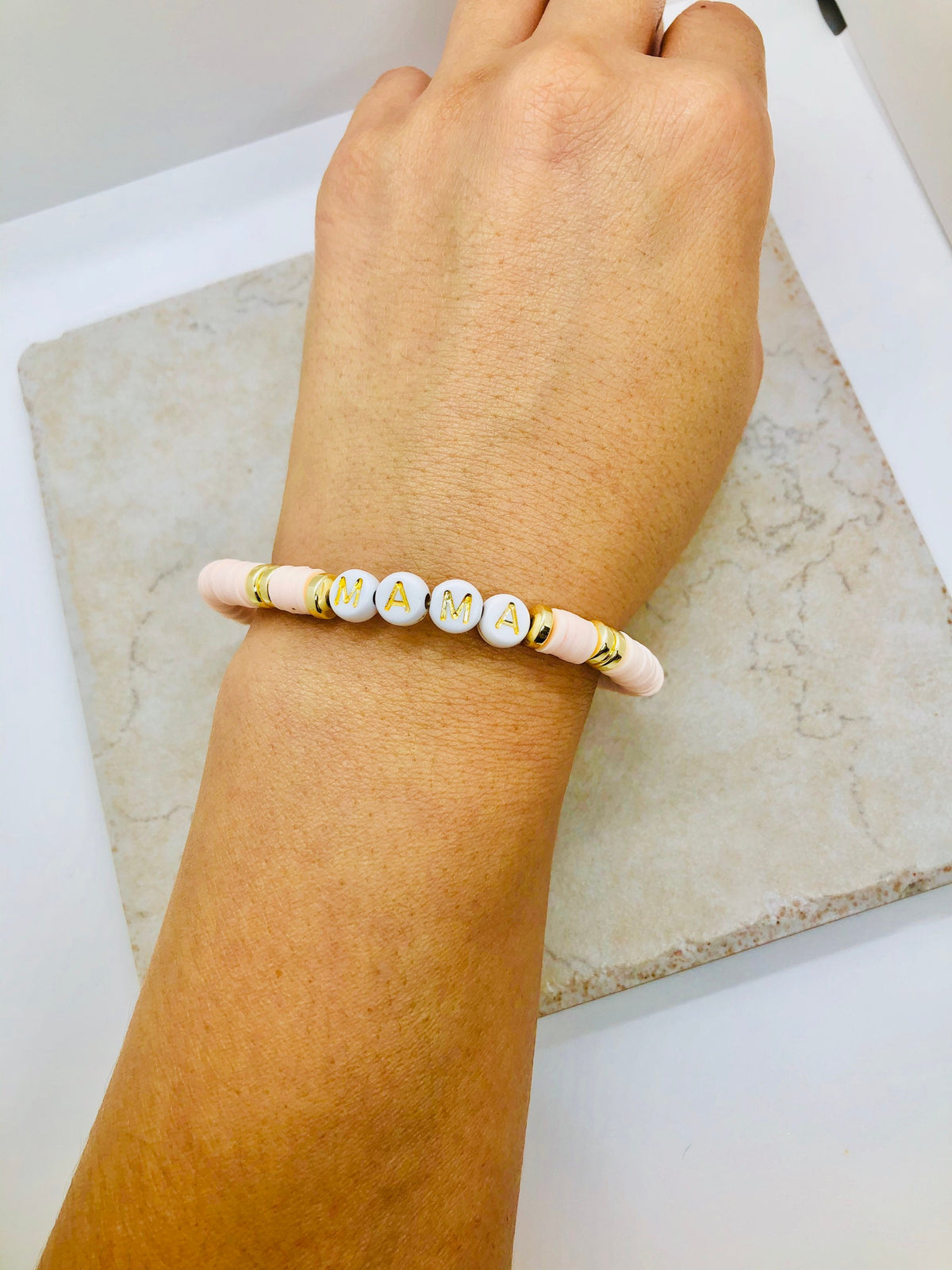 letter bead bracelet, gold bead bracelet for women, personalized stret -  Lily Daily Boutique