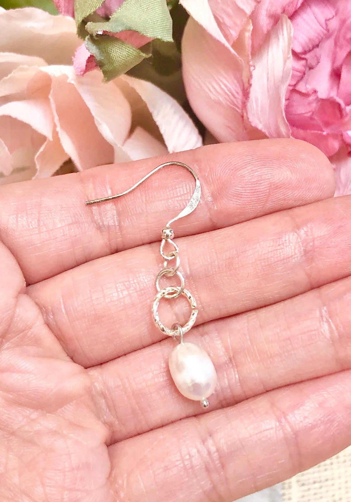 sterling silver freshwater pearl earrings dangle, June birthstone earr -  Lily Daily Boutique