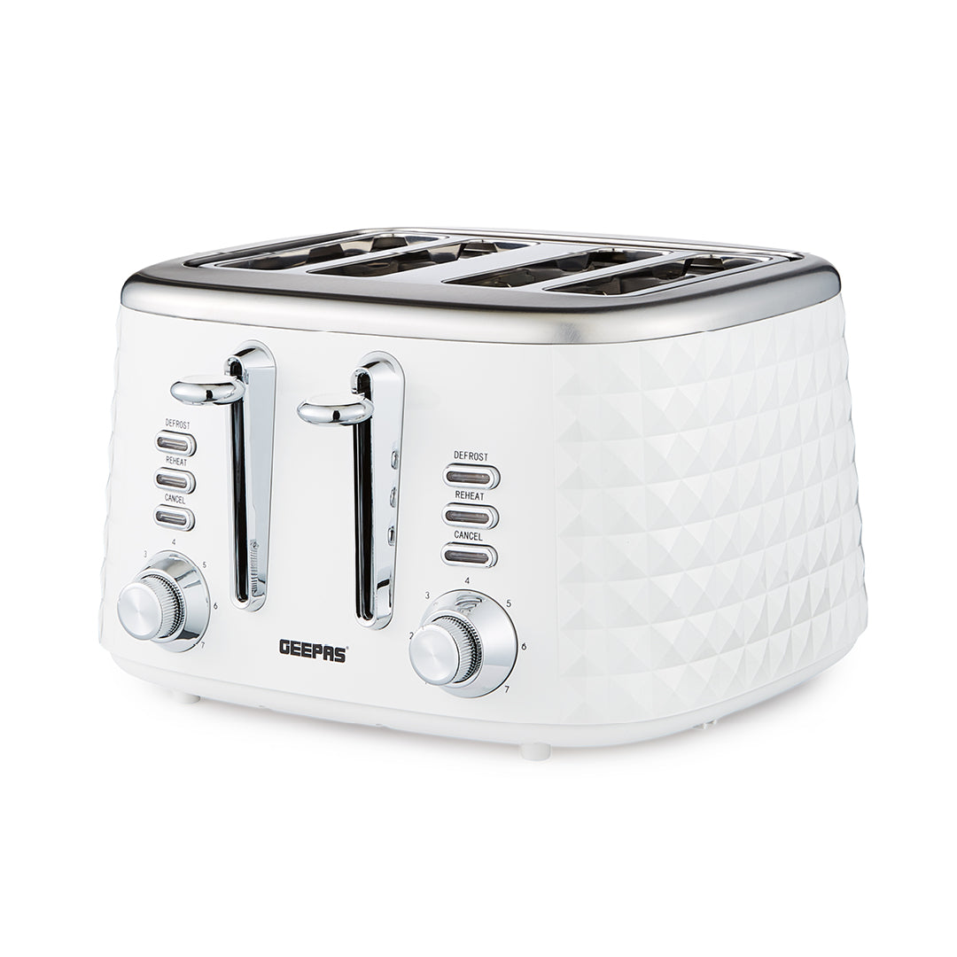 Photos - Toaster Geepas White Four-Slice 'Diamond' Bread  GBT36552UK-WT 