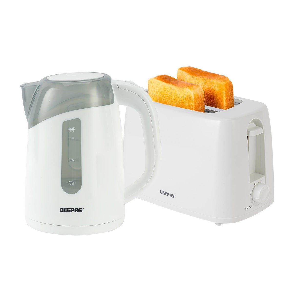 Geepas Electric Kettle & 4 Slice Bread Toaster Kitchen Set 1500W 1.8L  Stainless Steel Cordless Jug Kettle