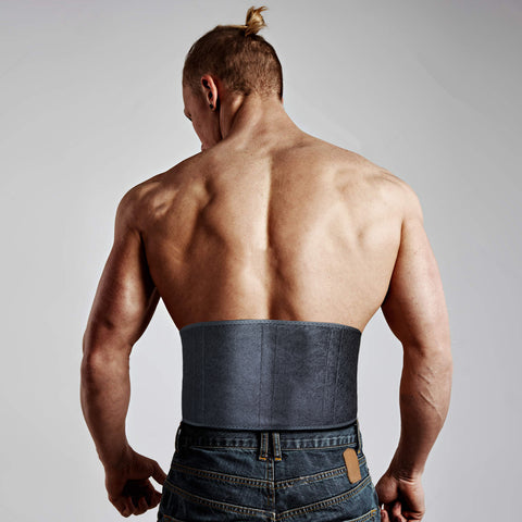 Picture of a shirtless man wearing a back brace