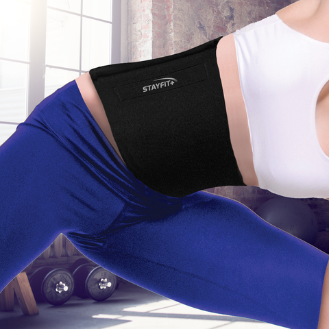 Photo of a waist trimmer on a female athlete stretching