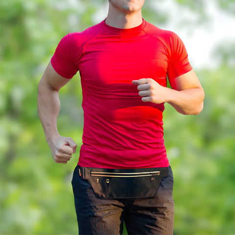 Male jogger wearing a waist pack