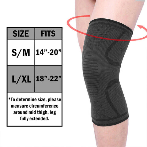 Size chart guide for a woven knee brace