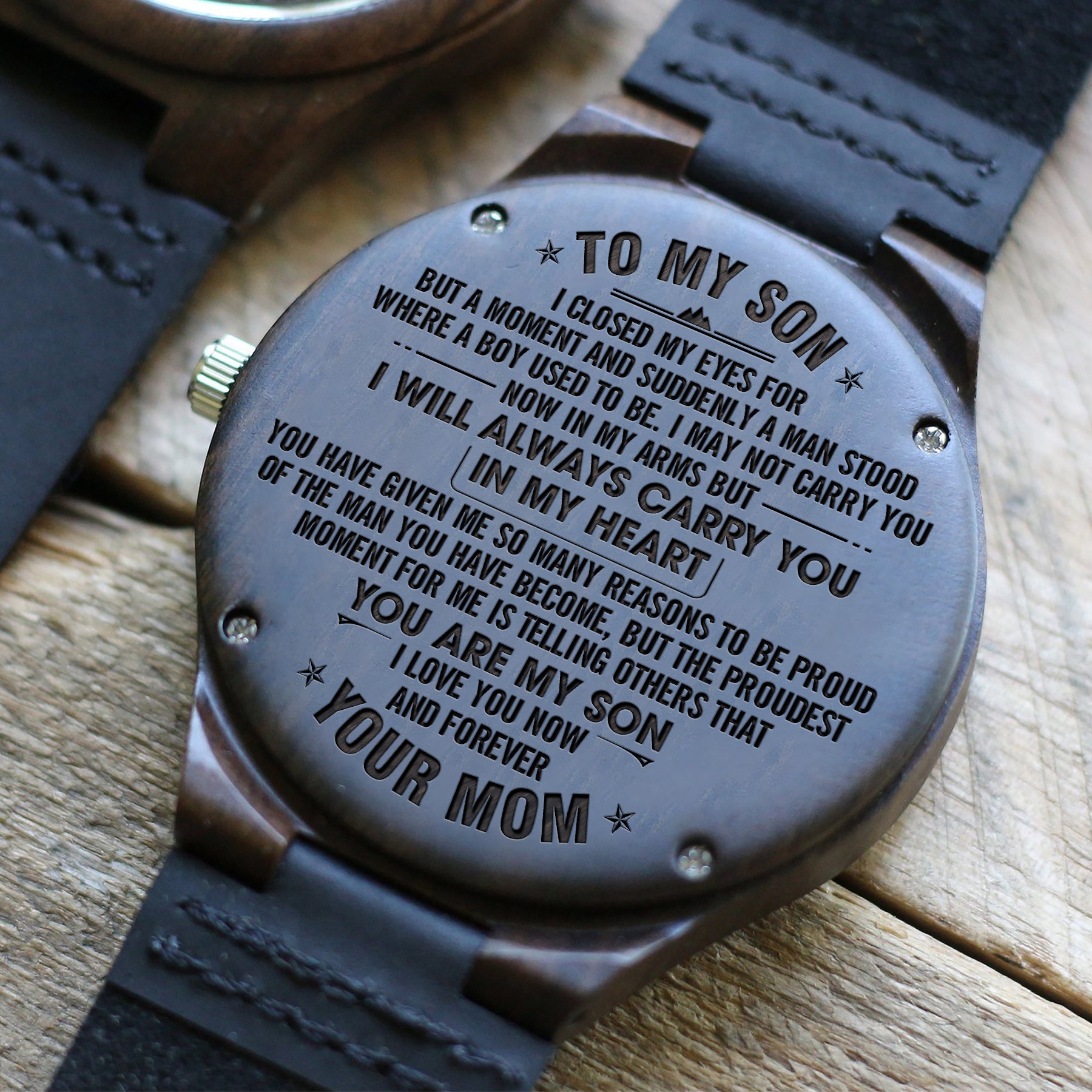 engraved watch from mom to son