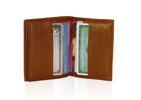 Compact RFID-Blocking Men's Multi-Card Center Flip Bifold Wallet - Tan