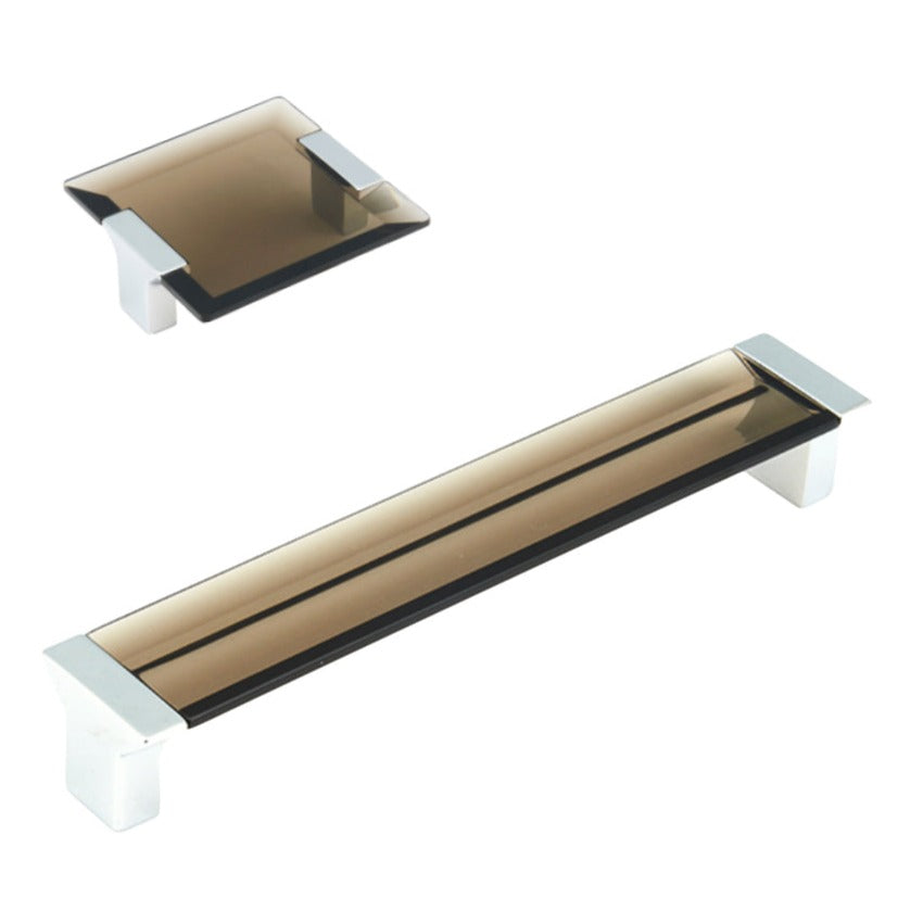 Polished Chrome "Ponce" Smoked Glass Cabinet Knob and Drawer Pulls