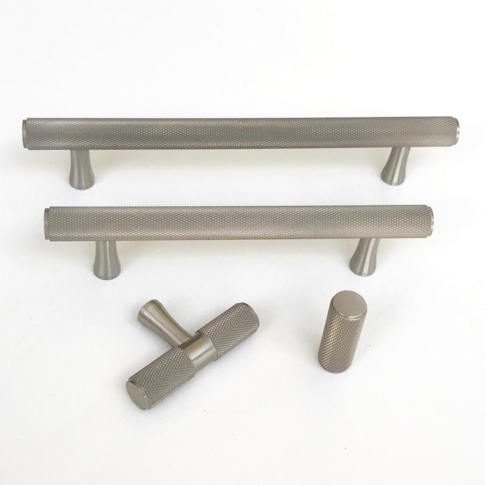 Brushed Nickel Solid "Texture" Knurled Drawer Pulls and Knobs