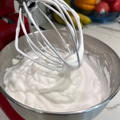 Mixer bowl of whipped marshmallow