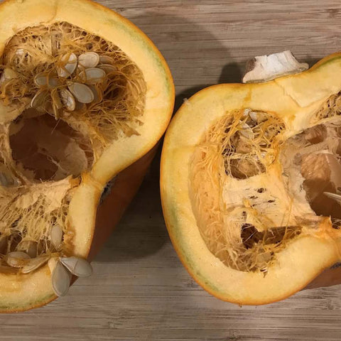 A pumpkin cut in half