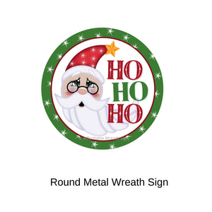 HO HO HO Star Santa, Round Metal Wreath Sign